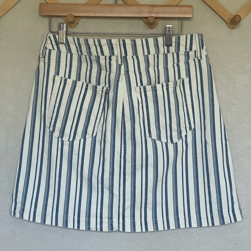 LOFT Blue and White Striped Denim Mini Skirt - Picture 2 of 7